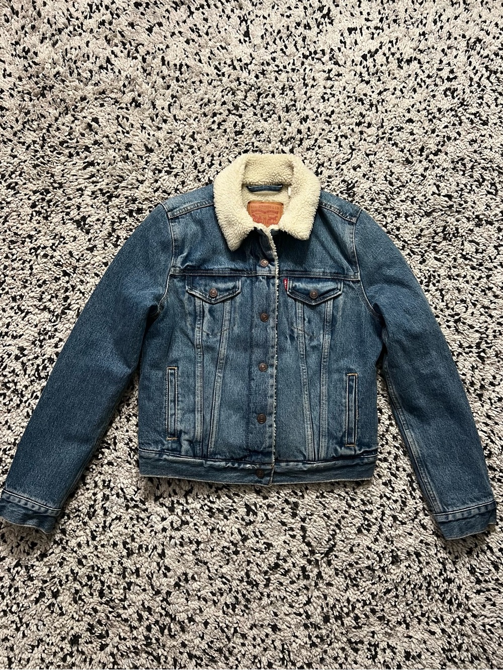 Levi’s Women’s Sherpa Lined Denim Trucker Jacket Snap Button Blue Size XS